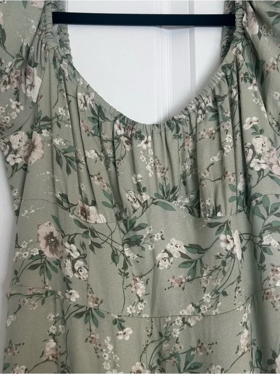 Ardene Sage Green Floral Puff Sleeve Dress - Picture 3 of 4